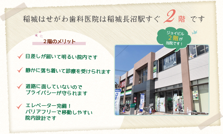 稲城はせがわ歯科医院は2階にあります